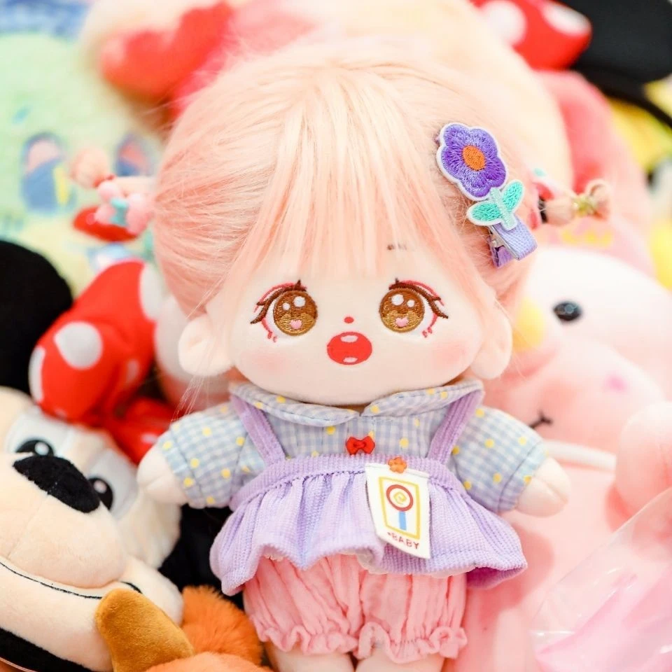 20cm Plush Doll Cute Pink Hair Human Cotton Baby Dolls Stuffed Figure Plushies Toys Curly
