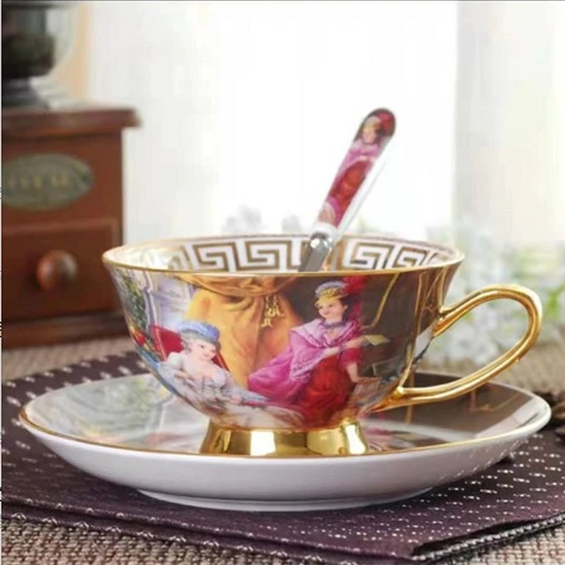 

Bone China Tumbler Water Glass Cup Coffee Cups Dish Afternoon Tea Mug Set Cute Milk Self Stirring Mugs Spoon Shot Glasses