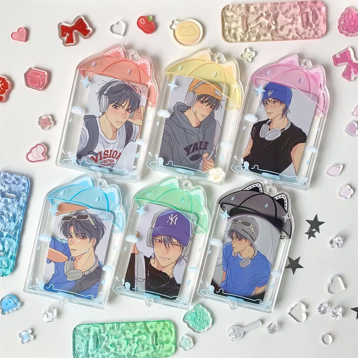 아크릴 카드 홀더 투명 작은 카드 사진 Protectivc 커버 Photocard 키 체인 보호 슬리브 ID 카드 홀더 휴대용