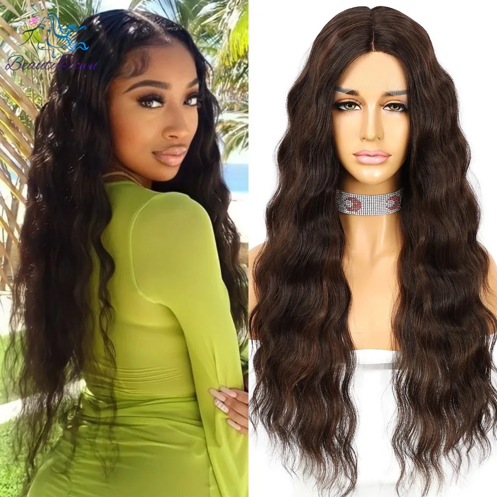 

BeautyTown Synthetic Lace Wig For White Women Daily Makeup Cosplay Party Travel Long Wave JBrown Natural Wig Valentine Gift