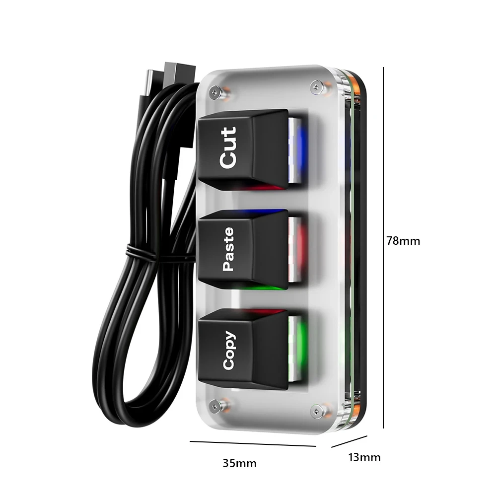 RGB CTRL X C V 단축키 한손 키보드, 3 키 매크로 키패드, USB C타입 게임용 키패드, 회계 작업 또는 리듬 게임용