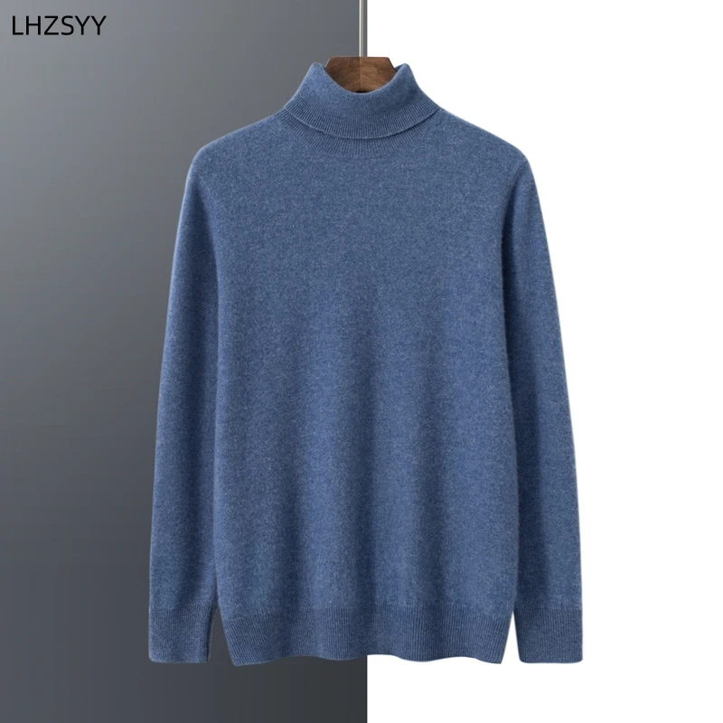 Autumn Winter New 100% Cashmere Sweater Men's turtleneck  Turtlenecks Knit Pullovers Youth Loose Warm Business Casual Solid Top 5