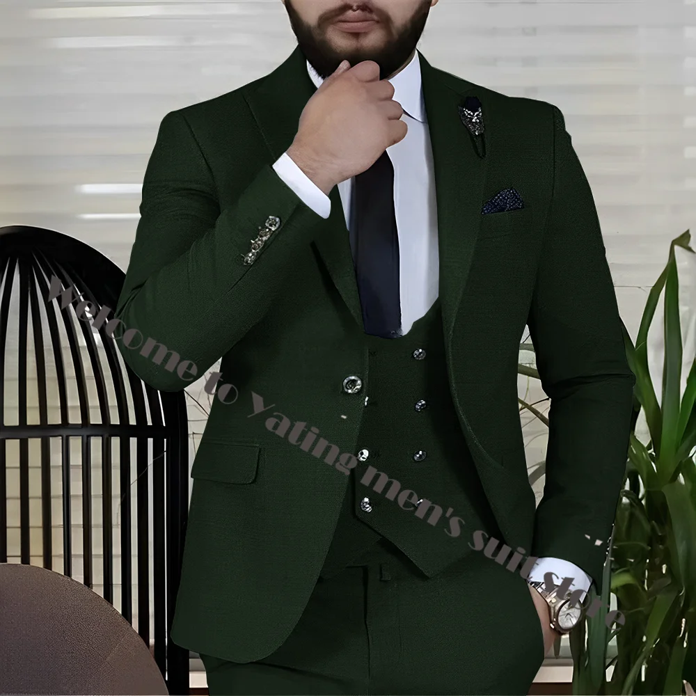3 Piece Business Men's Suit Jacket Pants Vest Silver Button Formal Male Suit Multiple Colors Wedding Groom Tuxedo