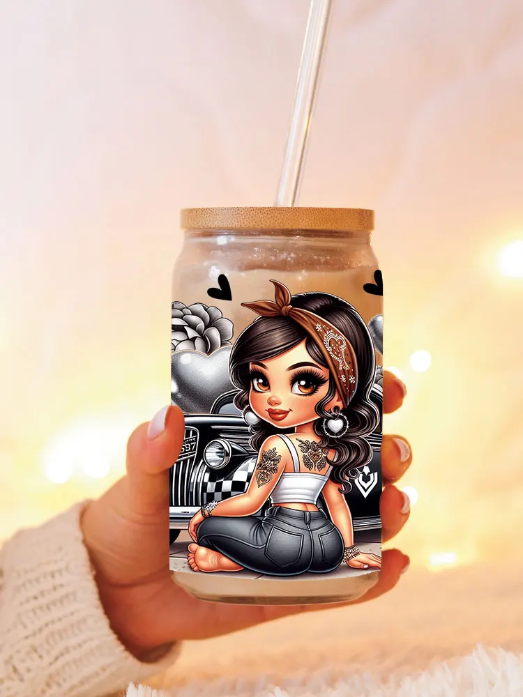 UV DTF Transfer Sticker Little Girl For The 16oz Libbey Glasses Wraps Bottles Cup Can DIY Waterproof Decals D18431 dtf transfer sticker