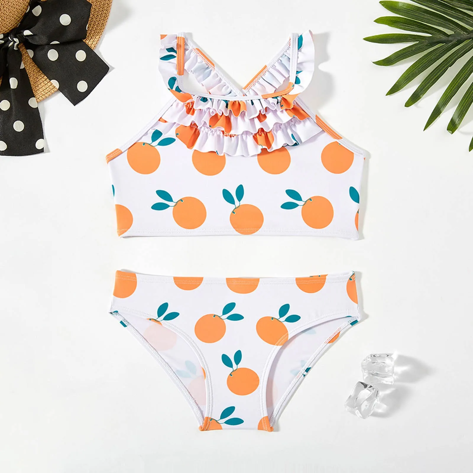 Big Girl Floral Prints Swimsuit Sport Bikini Set Swimwear Bathing Suit Children'S Swimsuit With Orange Size 12 Girl
