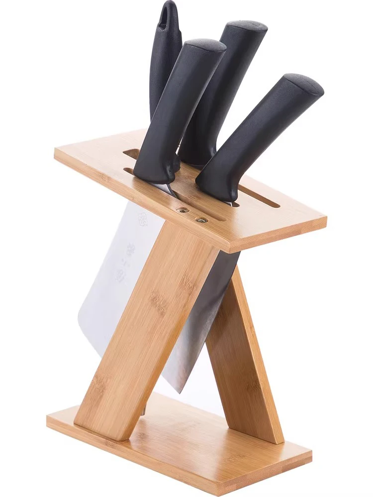 Home Use Bamboo Cross Knife Holder Kitchen Tool Storage Ra Knife Base Display elf Cleaver Ra Knife Insertion Stand