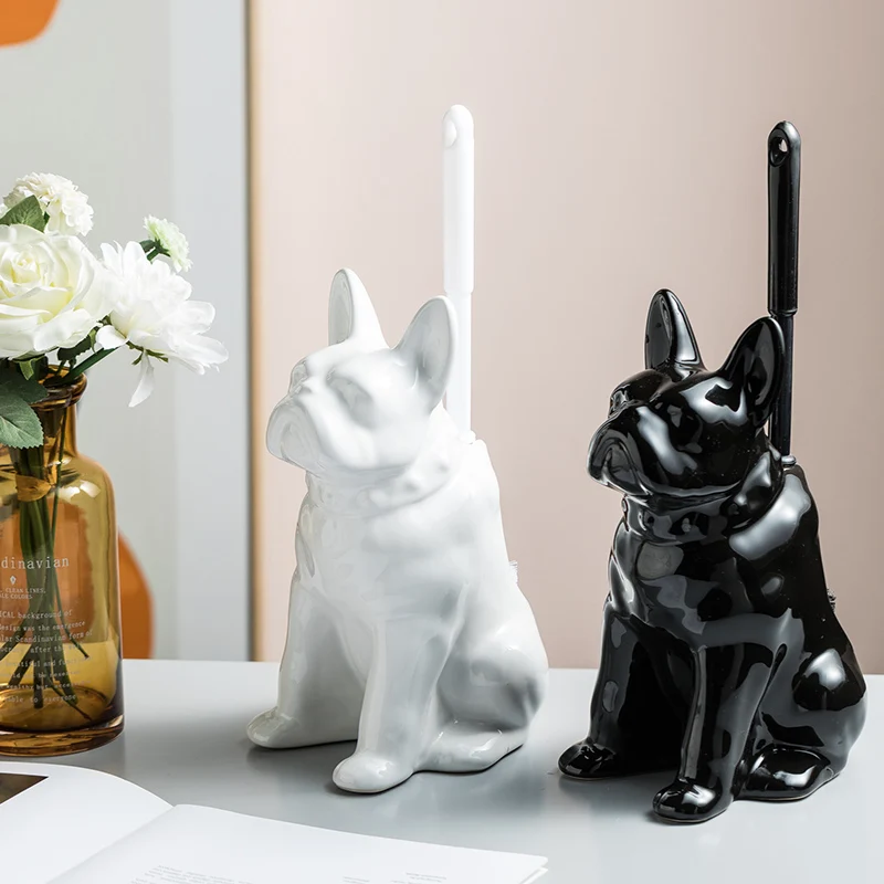 Ceramic Dog Toilet Brush Holder French Bulldog Black and White Cartoon Dog Toilet Storage Bathroom Accessories Brush ceramic storage jar