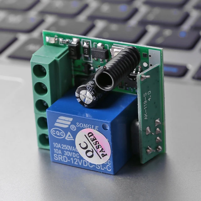 1/2Pcs 12V DC Wireless Relay Switch 433MHz RF Remote Control Receiver Module for Garage Door Electric Gate LED Light 1