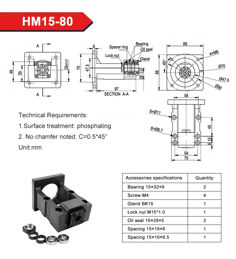 HM Stepper Servo Motor Base Feste Basis Kugelumlaufspindel Motor Integrierte Basis 12-57 12-60 15-57 15-60 15-80 15-86 – Detail 14