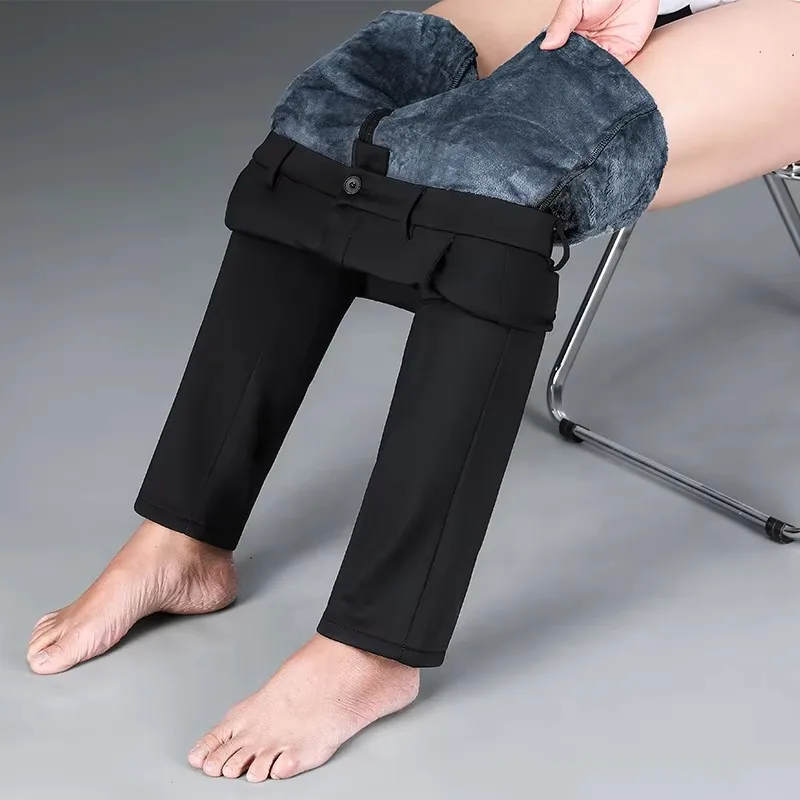 Winter New Flannel Thick Men's Casual Pants Fleece Navy Black Business Straight Slim Stretch Warm Plush Trousers Male 6