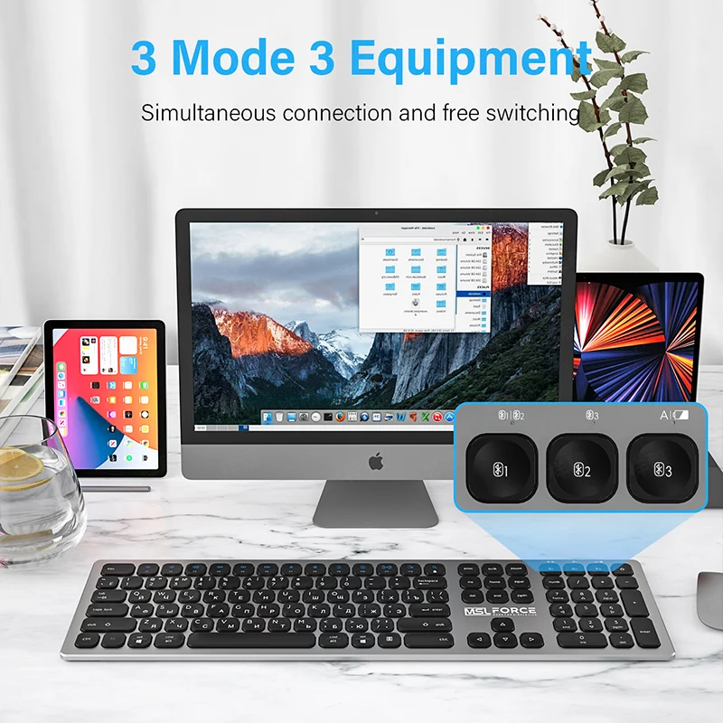 Russo Teclado sem Fio Bluetooth com tipo c Hub 108 Chave Usb Teclado de Liga de Alumínio para Windows Ios Android Computador Deskto - Imagem 5