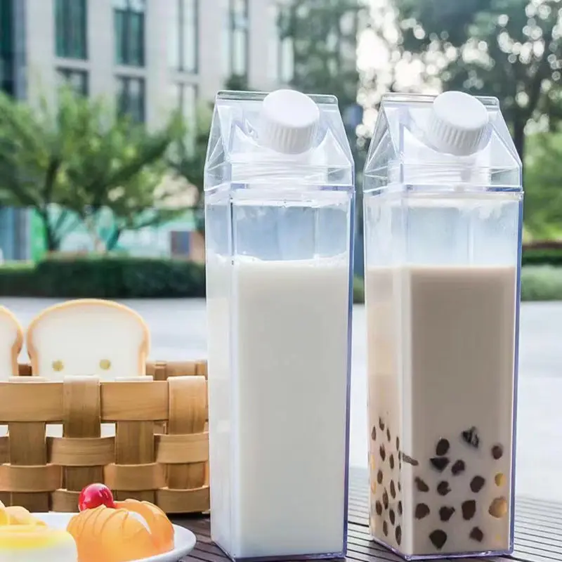 Transparent Water Gym Bottle Plastic New Reusable Clear Milk Carton Box  Juice Sport Leakproof Cup  Drinking Outdoor Camping 6