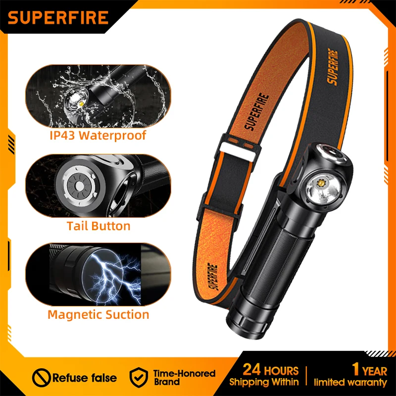 SUPERFIRE TH04 고출력 LED 헤드 라이트, 충전식 USB 마그네틱 테일 워크 캠프 라이트, 방수 18650 작업 라이트, 헤드 램프 