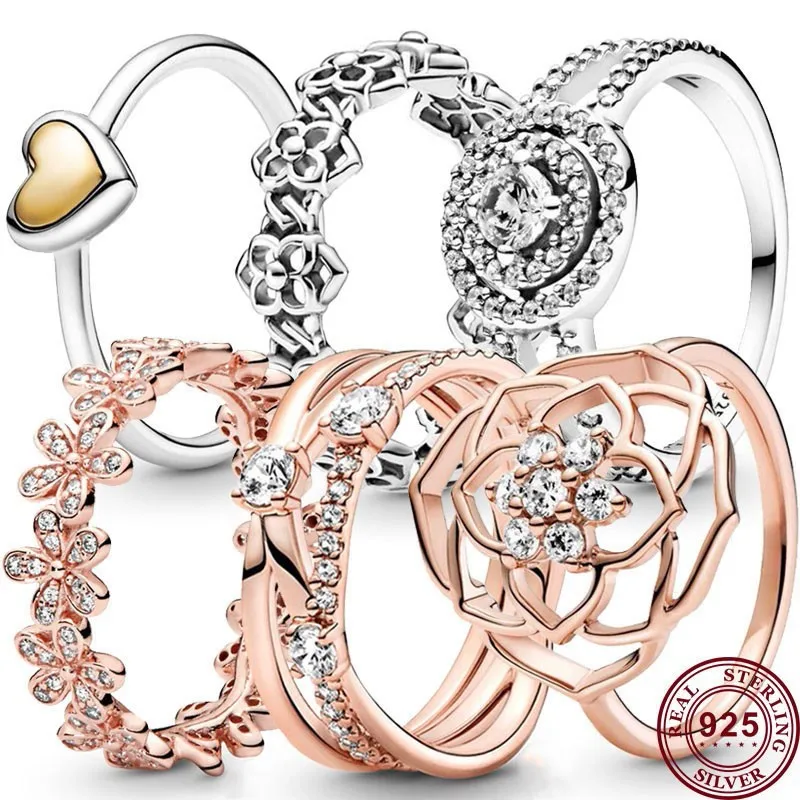 

New Hot 925 Sterling Silver Rose Love Crystal Woman's Ring Is Suitable For Wedding Gifts, High-quality Fashion Charm Jewelry