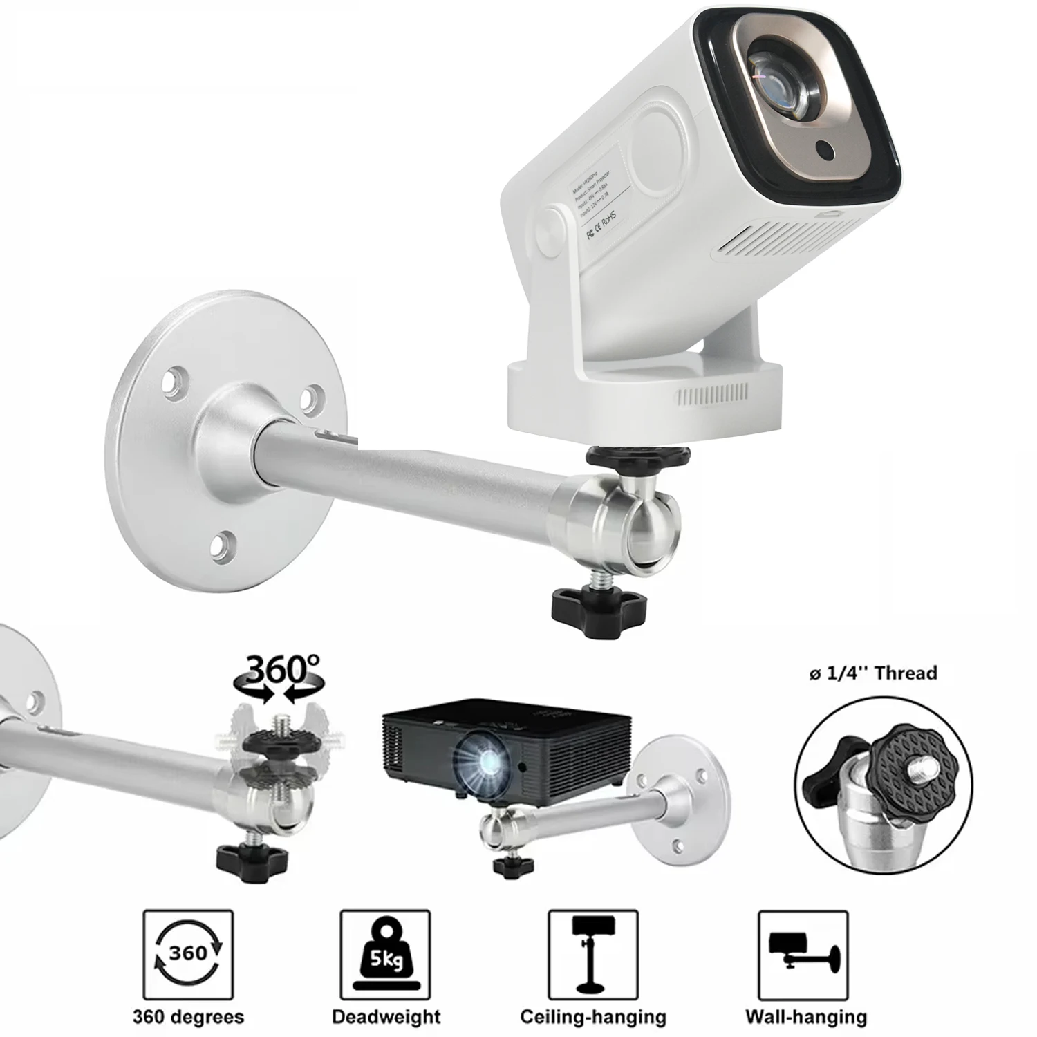 ขายึดโปรเจคเตอร์แบบพกพา 360 °   Rotatable Ceiling Wall Mount Beamer ผู้ถืออลูมิเนียม Fit สําหรับ HY260 Pro HY320 Beam โปรเจคเตอร์ 1