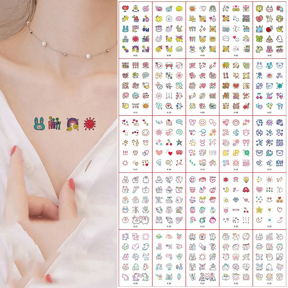 30 Pz/set Ins Serie Colorato Arcobaleno Espressione Adesivo Del Tatuaggio Viso Mano Bella Body Art Falso Tatoo Temporaneo Impermeabile Taty - immagine 2