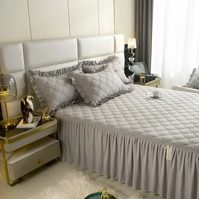

New Skin-friendly Brushed Cotton Bed Skirt Solid Color Quilted Bed Skirt Single Simmons Mattress Dust Cover