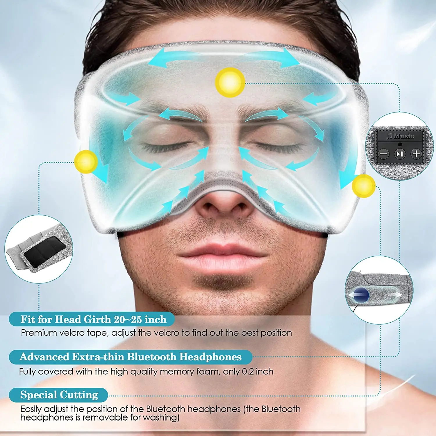 Bluetooth Headphones 5.2Bluetooth Sleeping Headphones Sleep Mask with White Noise