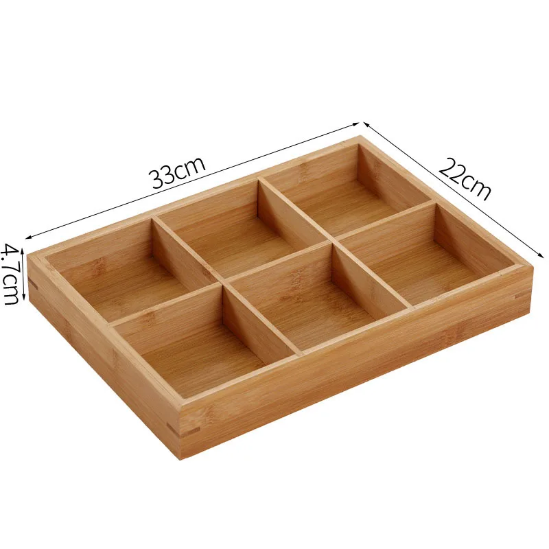 ZK20 Divided Wooden Tray Multi Compartments Serving Tray for Hot Pot Restaurants Sushi Plate 6 Compartments