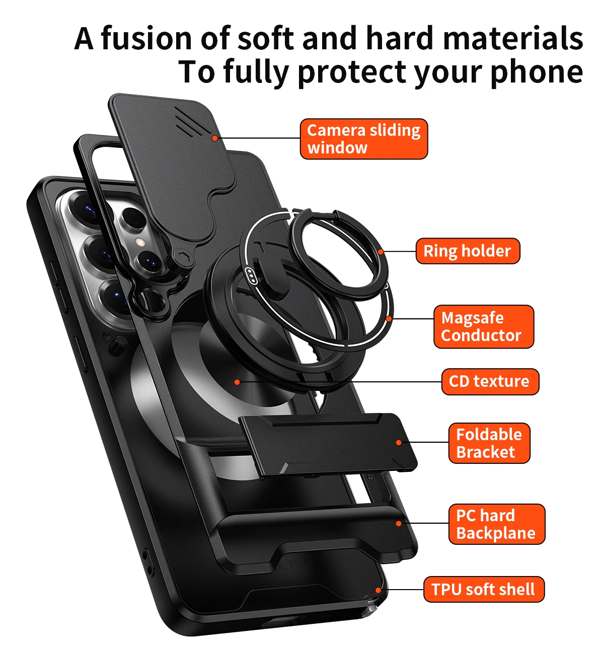 Luxury Armor Phone Case with Magnetic Holder and Lens Protection - Shockproof Cover