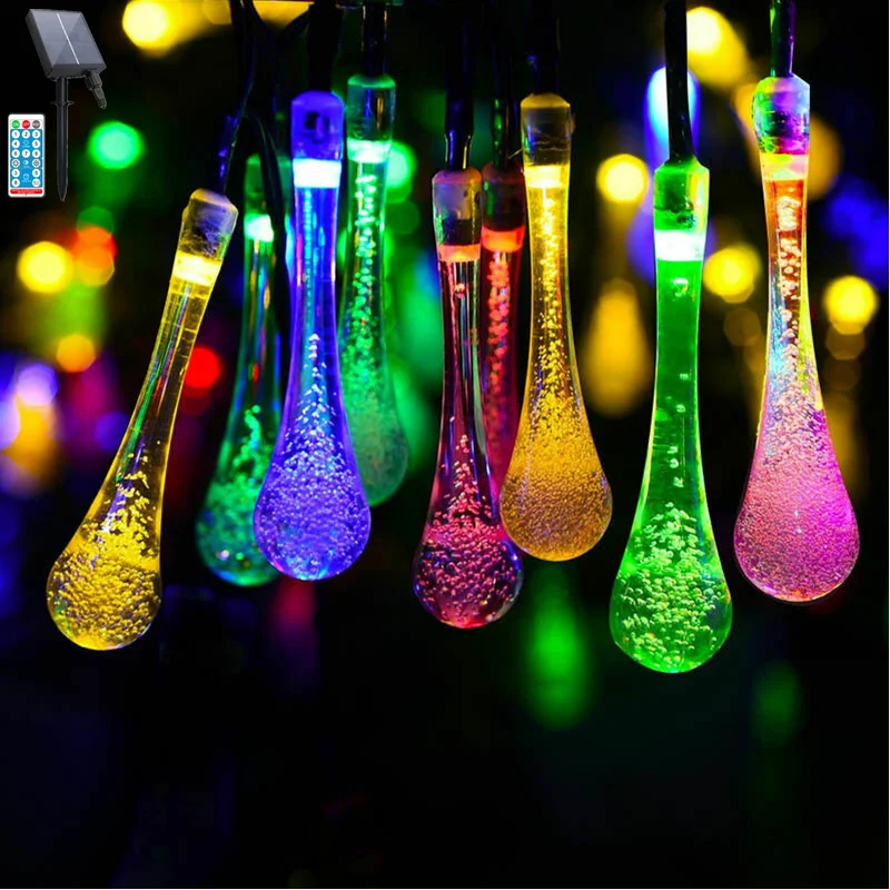 12M 100LED Water Drops Solar String Light Remote Control Outdoor Fairy Lights Waterproof For Garden Holiday Christmas Decoration sy 1set nieuwe collectie acrylic hookah shisha water pip complete set remote control lights hookah