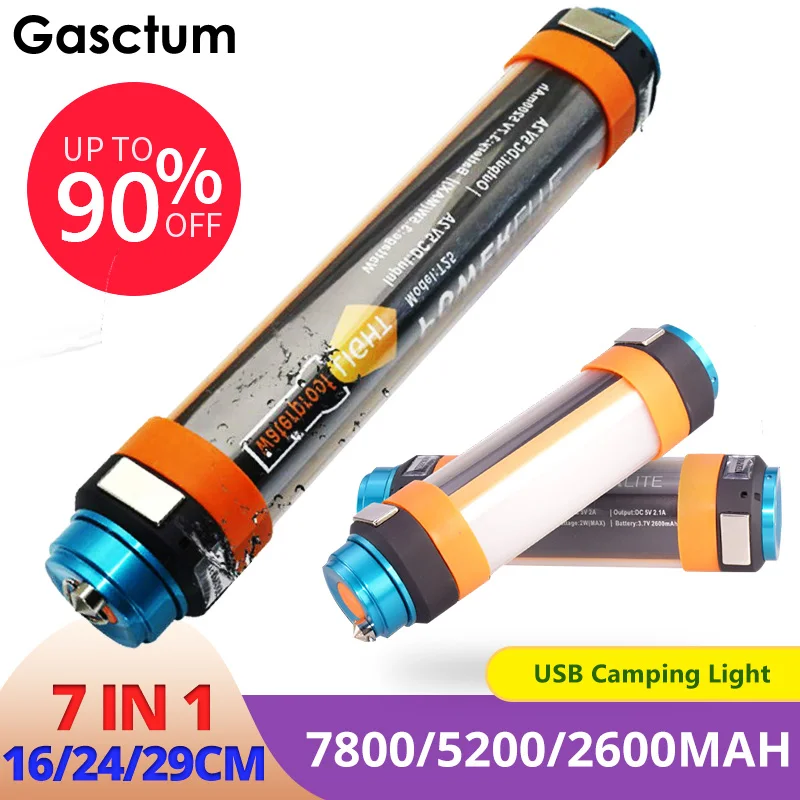 7800mAH USB LED Camping Lantern Tent Light USB Rechargeable Magnetic Hiking Working Fishing SOS Flashlight IP68 Waterproof