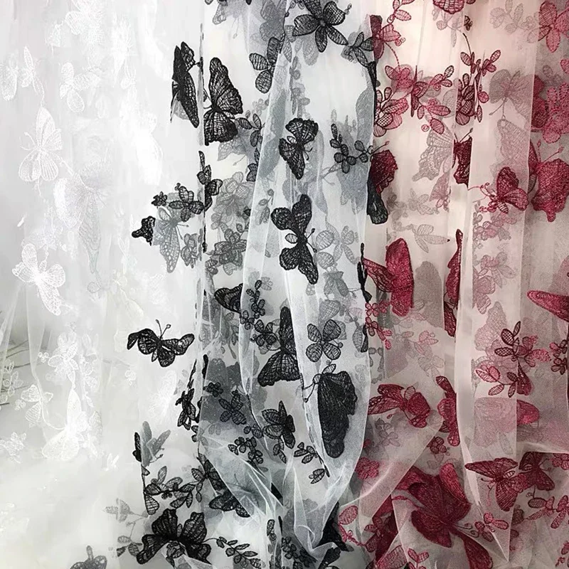 90x120cm 3D Butterfly Embroidery Tulle Fabric for Bridal Wedding Dress DIY Party Dress Home Decor Crafts Sewing Lace Fabric
