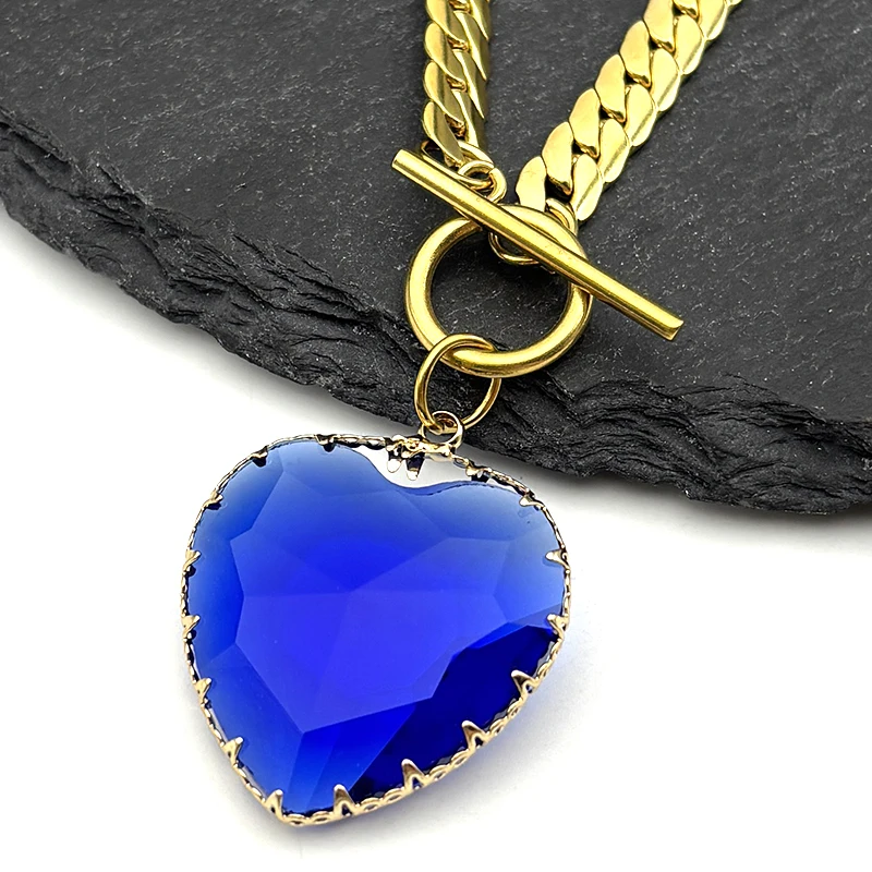 Gothic Punk Rotes Herz Glas Anhänger Halskette Halsband für Frauen Männer Edelstahl Gold Farbe Schlüsselbein Kette Halsketten Schmuck – Detail 11