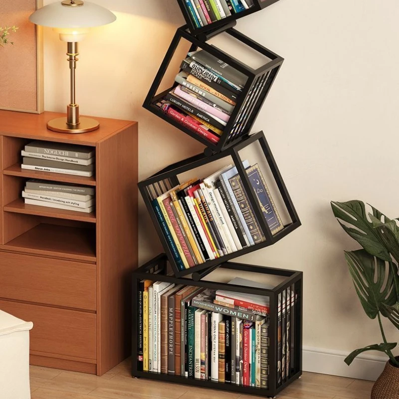 Modern Creative Iron Bookshelf Irregular Corner Standing Floor Storage Rack Simple Design Bookcase Living Room Corner Shelf