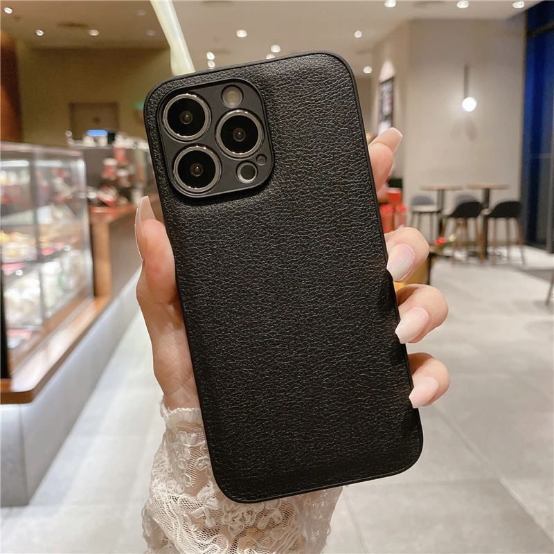 Korean Leather Texture Silicone Shockproof Case - Plain Original Design