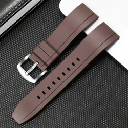 Premium Grade Vulcanized FKM Rubber Quick Release Watch Strap - Tropical Design - 22mm (Brown-Silver)