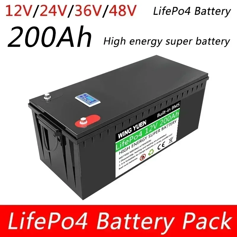 

12V 24V 200AH LiFePO4 Battery Built-in BMS for Solar Power System RV Campers Golf Cart Off-road Solar Deep Cycle