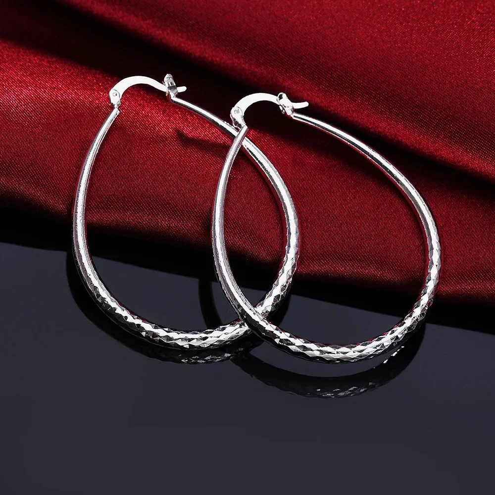 Street Fashion 925 Sterling Zilveren Oorbellen Voor Vrouwen Sieraden 4Cm Grote Cirkel Oorbellen Hoge Kwaliteit Kerstcadeaus