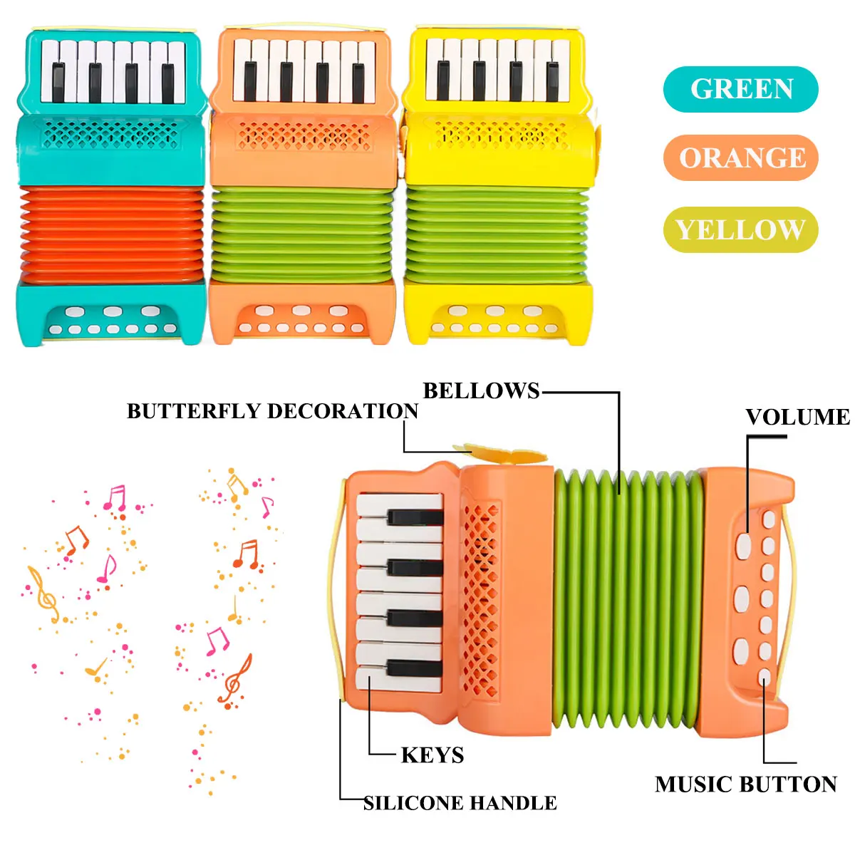 Kid Mini Accordion Toy Children Music Instrument Educational Gift for Toddlers Beginner Interest Development Play with 40 Songs 3