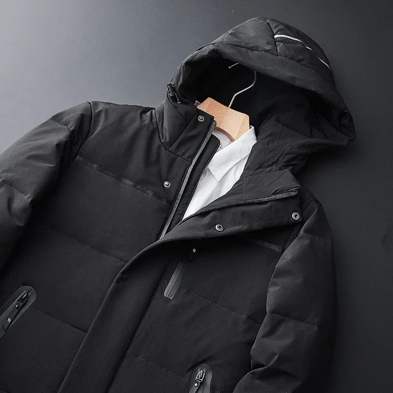 Winter men's long outdoor down jacket high quality thick white duck down warm hooded loose casual jacket mens coat size 5XL