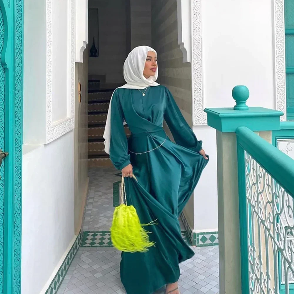 Satin Abaya Hijab Muslim Wrap Long Dress Eid Abayas for Women Dubai Luxury African Dresses Turkey Islam Modest Party Kaftan Robe