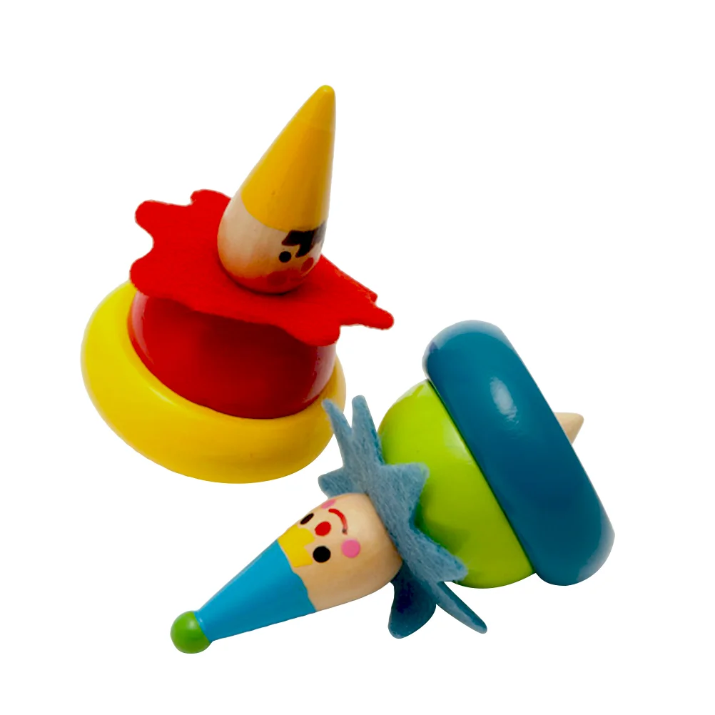 

2pcs Rotating Clown Tops Painted Wood Tops Intelligence Educational for Kindergarten Kids Playthings