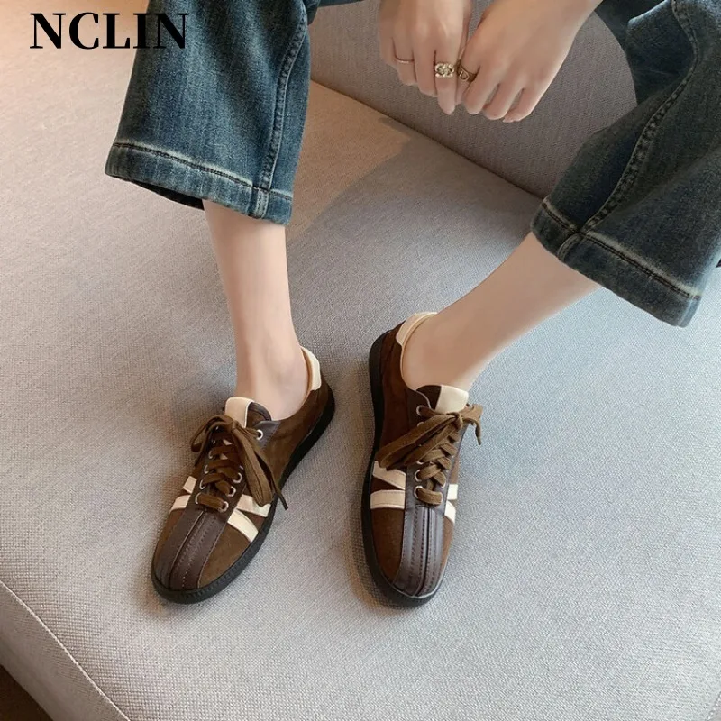

Spring/Summer Women Sneakers Chunky Heel Round Toe Platform Shoes Genuine Leather Shoes Women Vulcanize Shoes Zapatos De Mujer