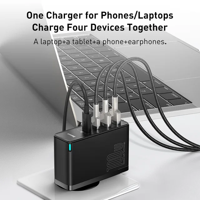 Baseus GaN Charger 100W PD QC USB Fast Charger Type C Quick Charging USB C Phone Charger for iPhone 15 14 13 12 Pro Max Macbook 3
