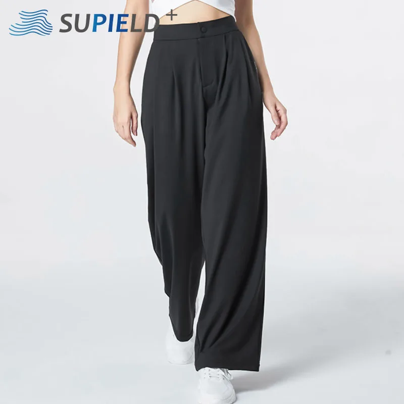 

Supield Solid Color Sunscreen Women Wide-leg Pants Multi-pleated Loose Breathable Trousers Summer Fashion Thin Casual Pants