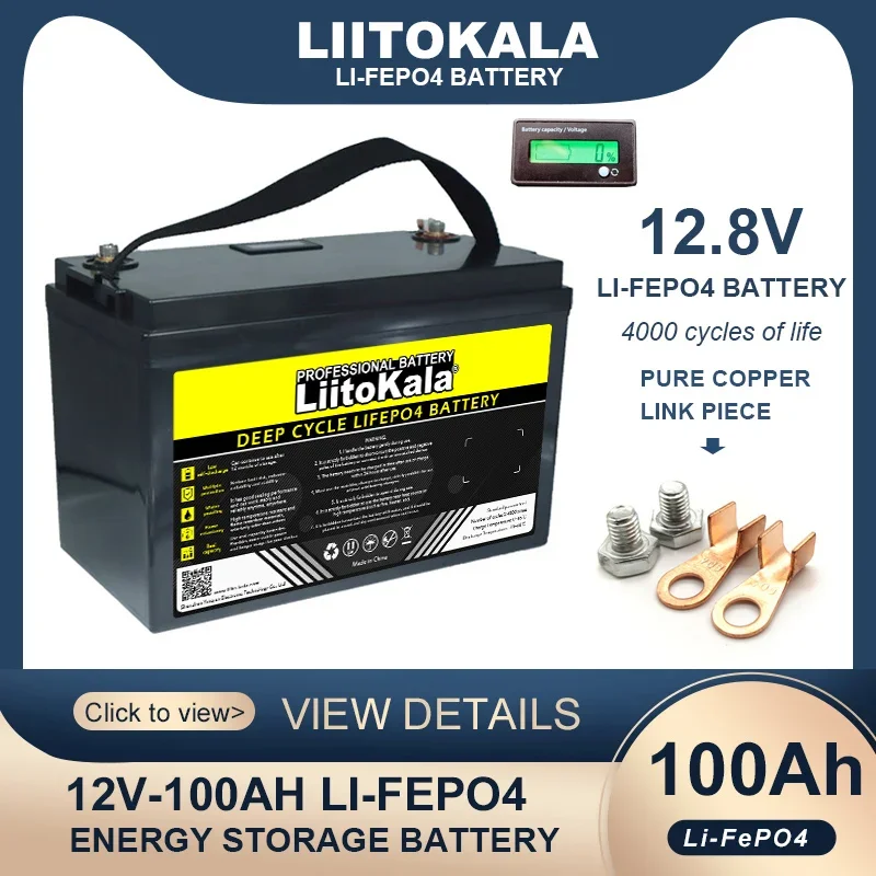 

Genuine LiitoKala 12.8V 100AH LiFePO4 Battery 12V Lithium Iron Phosphate Batteries Cycles inverter Car lighter Solar duty-free