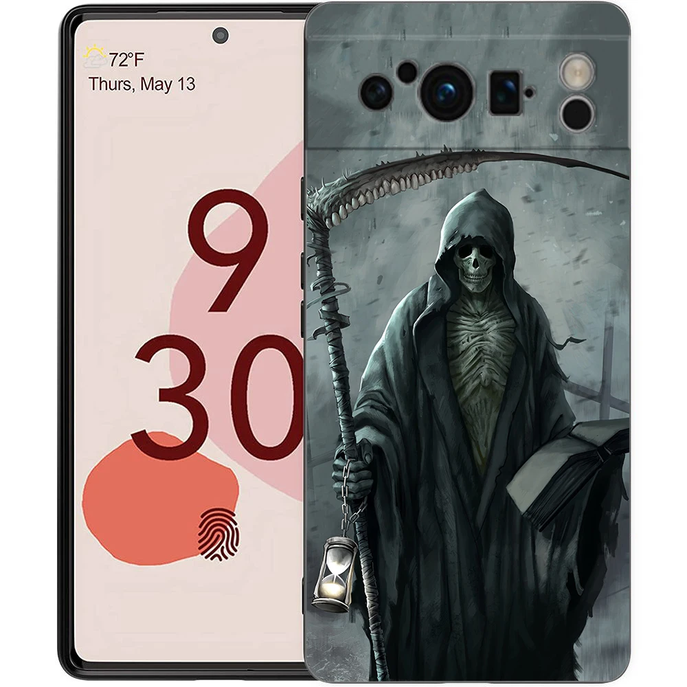 Black Soft Shell Phone Case with Grim Reaper Skull Design