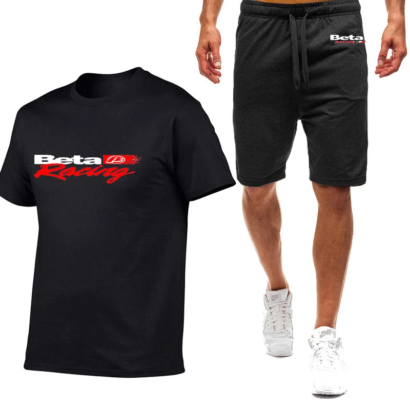 

2023 New Men's Beta Racing Motocross Motorcycle Printing Summer Solid Color Cotton Short Sleeves Leisure Sport Pants 2-Piece Set