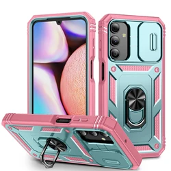 Camera Slide Armor Protection Case with 360 - Degree Rotating Cover - Galaxy A17 (Green - pink)