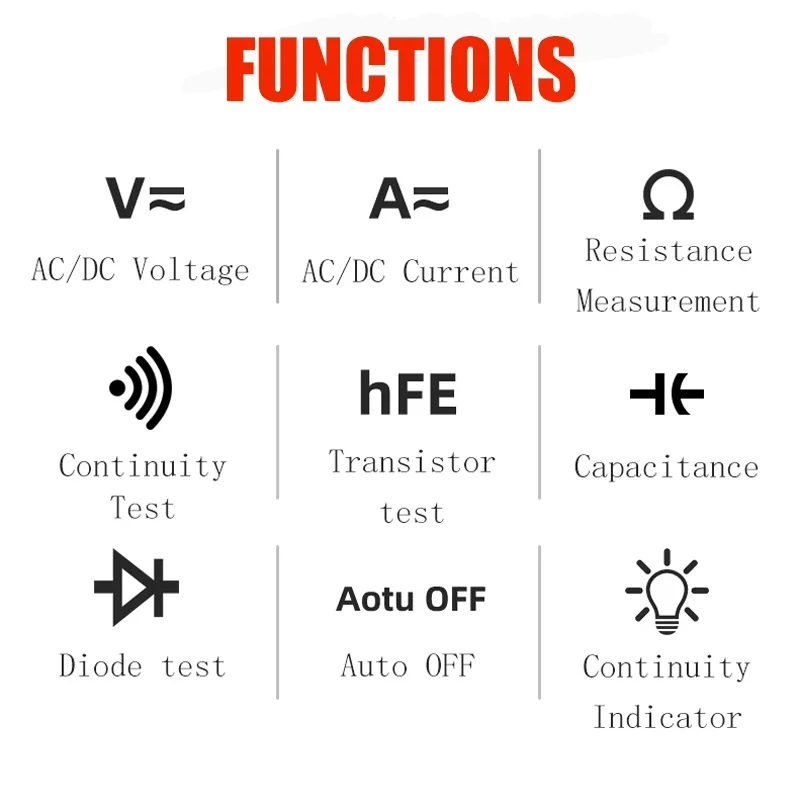 Professional Digital Multimeter True RMS  AC/DC Ammeter Voltmeter Manual Range Transistor Tester Ohm Capacitance Diode DT9205A