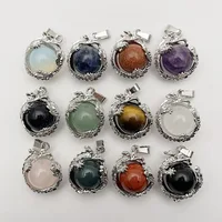 fashion Natural Gem Stone Dragon Pendants amethyst Crystal Opal Necklaces  Jewelry making charm accessories Gift 12pc wholesale 1