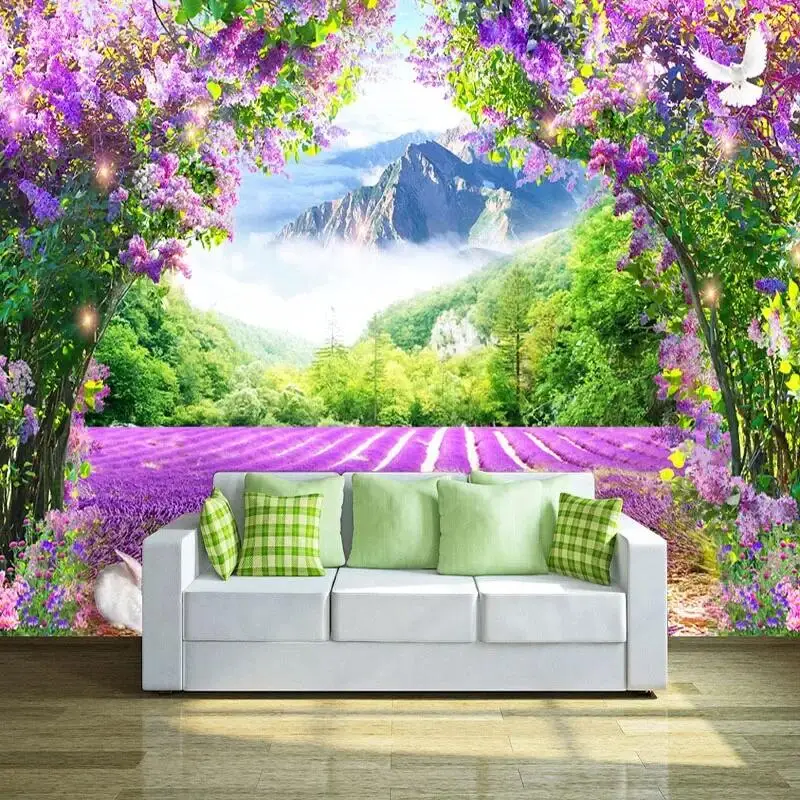 Photo Wallpaper 3D Lavender Flower Vine Arch Nature Scenery Mural Pastoral Style Wall Painting Living Room Wedding House Decor