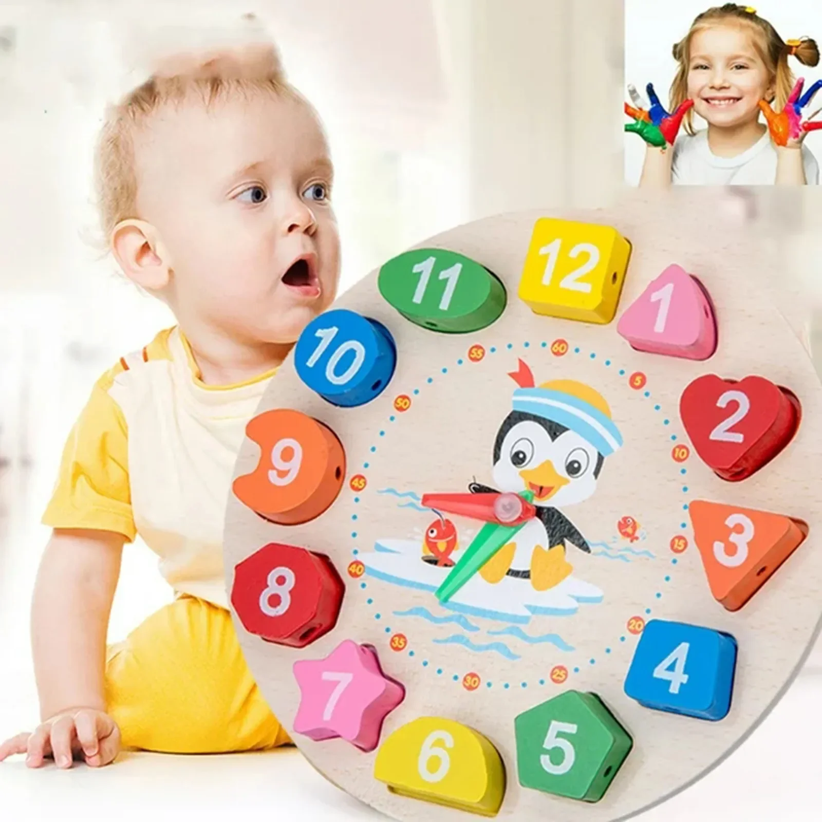 Kids Wooden Shape Color Sorting Clock Early Learning Educational Toy Addition Math Facts Games Board Games for Toddlers Gift 2
