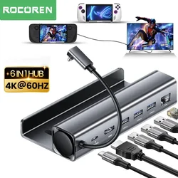 Rocoren Steam Deck Docking Station 6 in 1 USB C Hub HDMI-compatible 4K60Hz RJ45 Dock for SteamDeck Nintendo Switch ASUS Rog Ally
