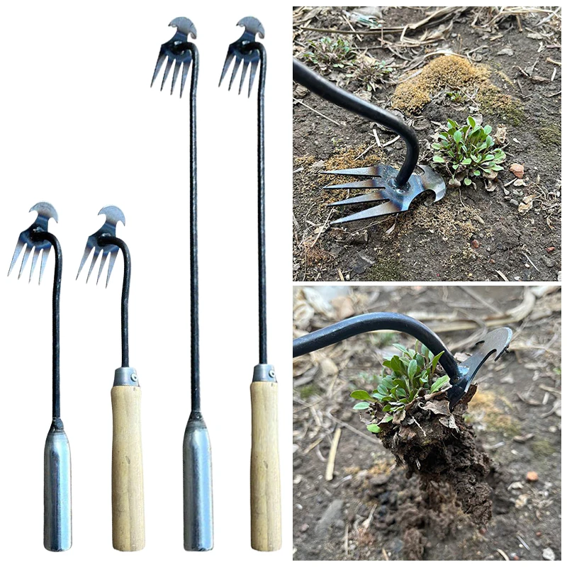 2 In 1 Garden Rake Manual Weed Grass Rooting Hoe Tool Puller Shovel Weeding Removal Gardening Loose Soil Harrow Leaves Collect